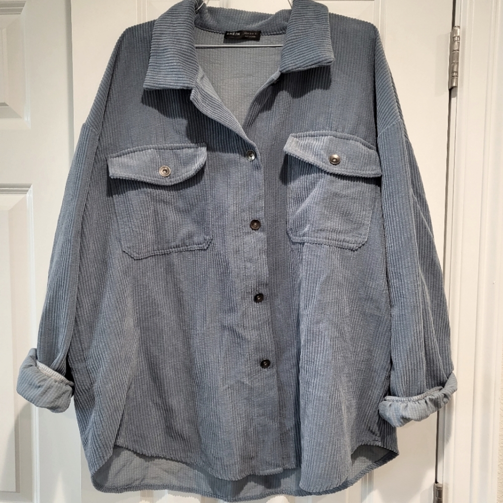 Shein Powder Blue Corduroy Button-Up Top